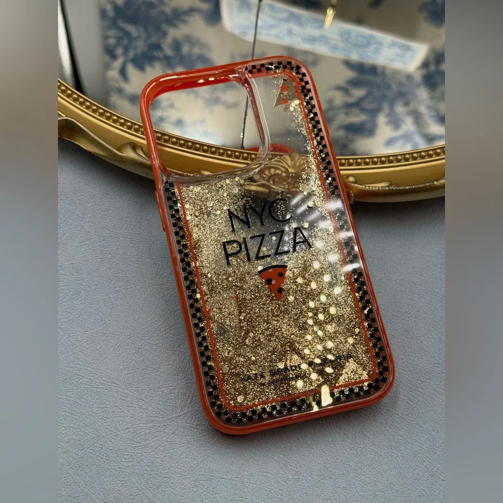 🆕 KATE SPADE NEW YORK 🧿 NWOT Pizza Box iPhone 14 Pro Case, Orange Glitter